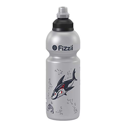 Fizzii Kinder- und Freizeittrinkflasche 600 ml (auslaufsicher bei Kohlensäure, schadstofffrei, spülmaschinenfest, Motiv: Shark)