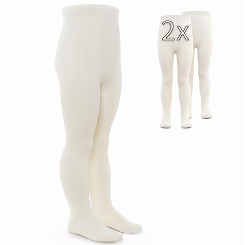 LaLoona 2er Pack Baby und Kinder Strumpfhose - Set 2x elastische Babystrumpfhosen mit breitem Bund und hohem Baumwolle Anteil - Natur - 50-56