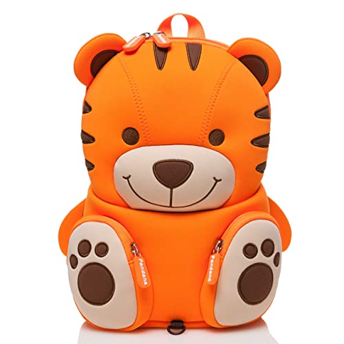 Pandana Kleiner Kinderrucksack Tommy Tiger mit Brustgurt für Jungen und Mädchen von 2-5 Jahren, Kindergarten, Kita oder Kinderkrippe, aus isolierendem Neopren mit Anti-Lost-System