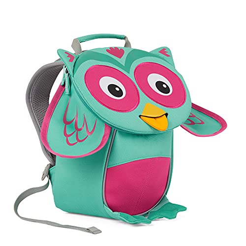 Affenzahn Kleiner Freund Kindergarten-Rucksack für 1-3 Jährige Ergonomisch Reflektierend Ziehzunge mit Namensschild Eule - Türkis