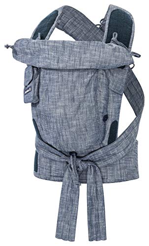 Hoppediz Babytrage Bondolino Plus, Komforttrage ab Geburt, Bauchtrage und Rückentrage, gratis Aufbewahrungsbeutel, bebilderter Trageanleitung, Denim