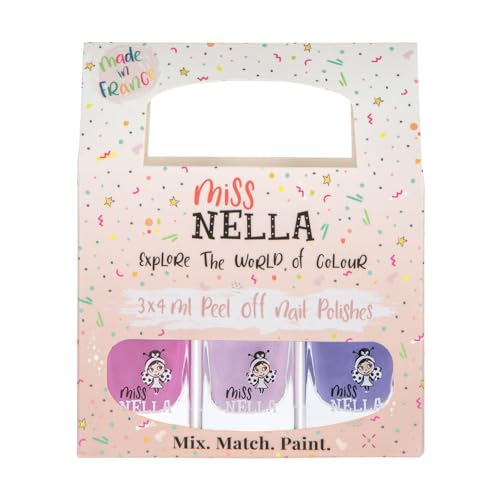 Miss Nella PURPLE UNICORN-Peel Off, geruchsneutral, Wasserbasis & Safe für Kinder Nagellack-Pack 3- Sweet Lavender (glitter), Butterfly Wings (glitter) & Little Poppet