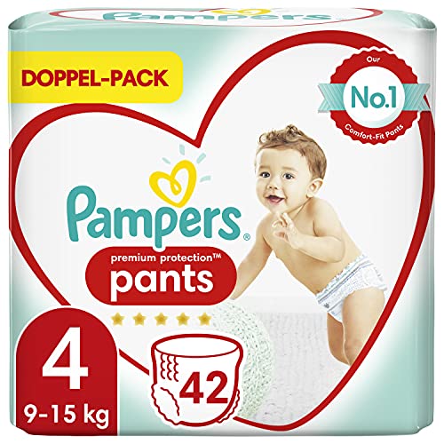 Pampers Baby Windeln Pants Größe 4 (9-15kg) Premium Protection, 42 Höschenwindeln, Komfort und Schutz Für einfaches Anziehen