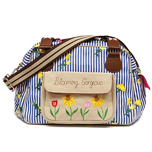 Pink Lining Wickeltasche (Blue Stripe and Yellow Rose)