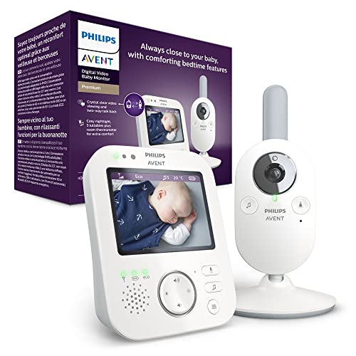 PHILIPS Avent Babyphone mit Kamera, Tag- und Nachtsicht, hohe Reichweite, Eco-Mode, FHSS-Technologie, 3,3 Zoll Farbbildschirm, 10 Stunden Akkulaufzeit, weiß (Modell SCD843/26)