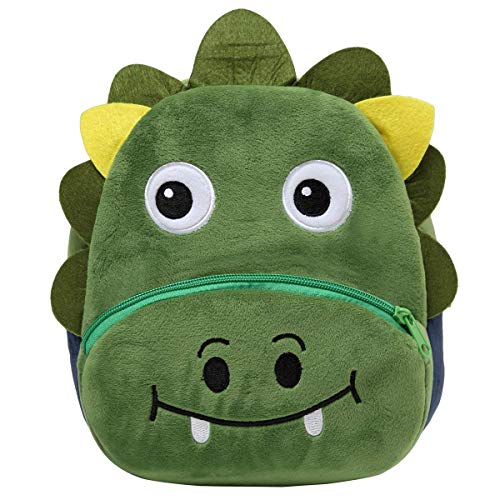 Kasgo Tier Kindergartenrucksack Jungen, Kleiner Niedlich Kinderrucksack Mini Sanft Plüsch Kleinkind Bayby Rucksack Alter 1-3 Jahre (Grüner Dinosaurier)