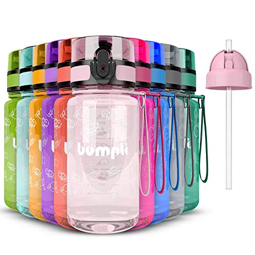 bumpli® Trinkflasche Kinder 350ml - trinkflasche Kohlensäure geeignet, auslaufsicher, BPA-frei - Leicht & robust mit Gratis Strohhalmdeckel