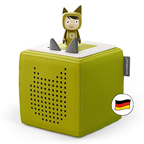 tonies Toniebox Starter Set inkl. 1 Kreativ Figur – Audioplayer für Hörbücher und Lieder für Kinder, einfach zu bedienende kabellose Musikbox BZW. Lautsprecher, 7 Std. Akku, Grün