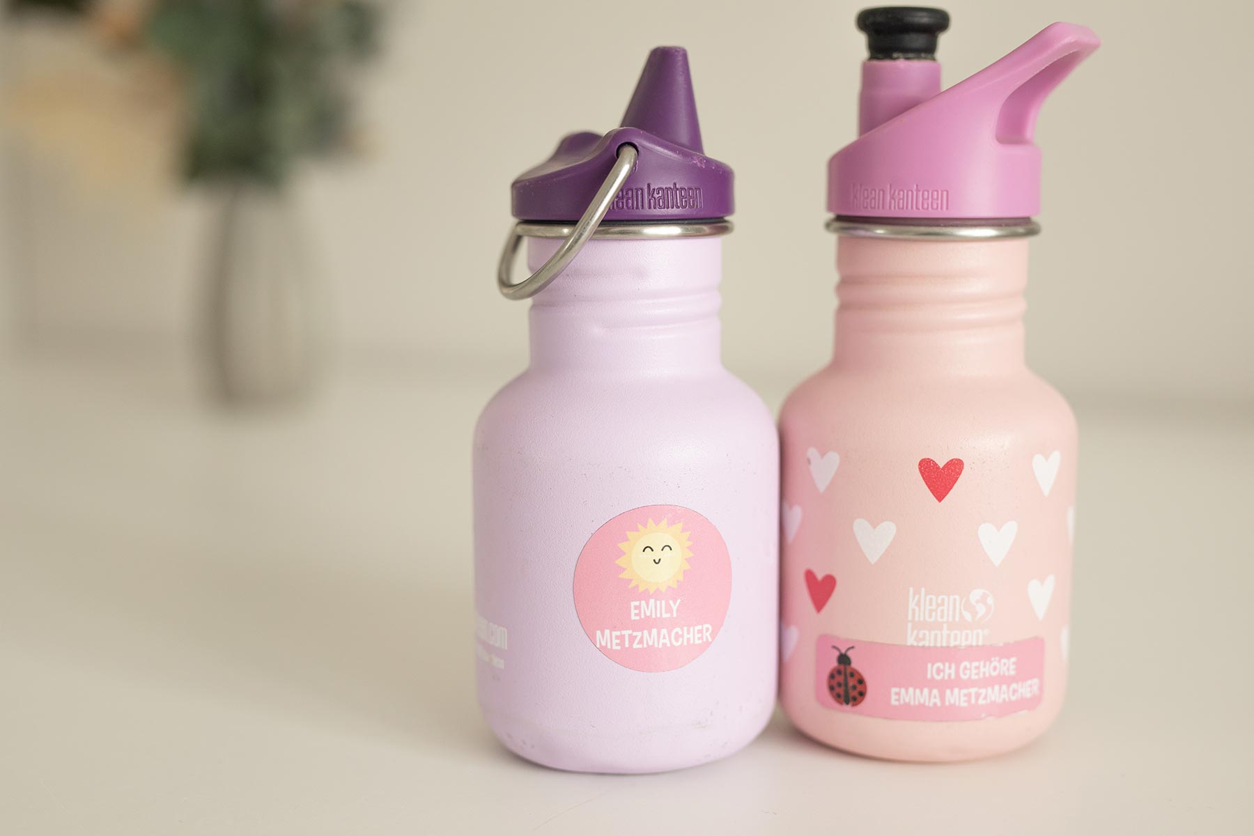 Trinkflaschen für den Kindergarten mit personalisierten Namenssticker